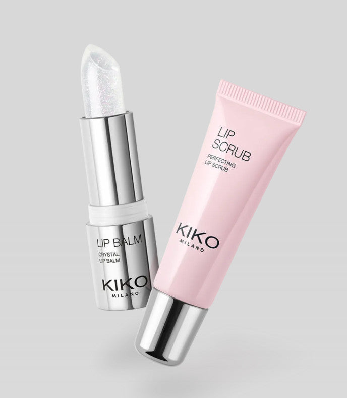 Kiko Milano lūpų priežiūros rinkinys: lūpų šveitiklis ir spindintis balzamas