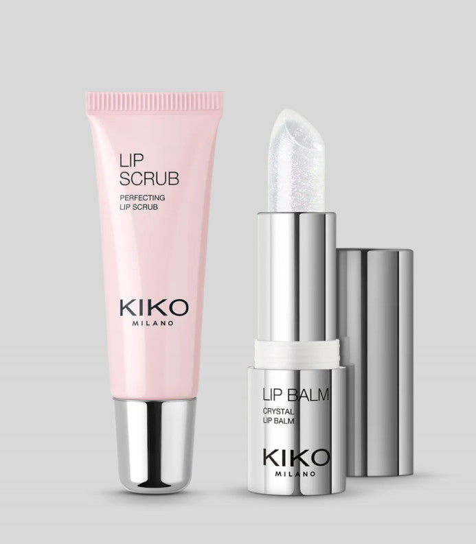Kiko Milano lūpų priežiūros rinkinys: lūpų šveitiklis ir spindintis balzamas