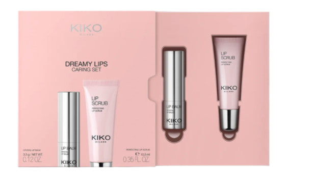 Kiko Milano lūpų priežiūros rinkinys: lūpų šveitiklis ir spindintis balzamas