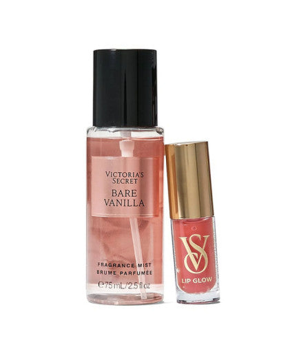 Victoria's Secret rinkinys: Bare Vanilla mini kūno dulksna ir maitinantis lūpų aliejus
