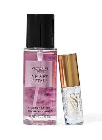 Victoria's Secret rinkinys: Velvet Petals mini kūno dulksna ir maitinantis lūpų aliejus