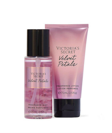 Victoria's Secret rinkinys: Velvet Petals mini kūno dulksna ir mini kūno losjonas, 2x 75 ml