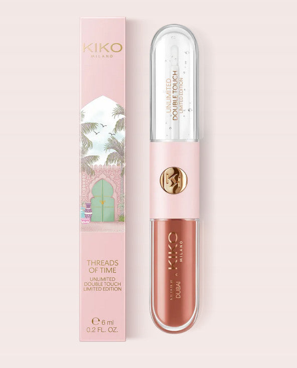 Kiko Milano riboto leidimo Threads of time dvipusis lūpų blizgis spalva 01 Soft Chestnut