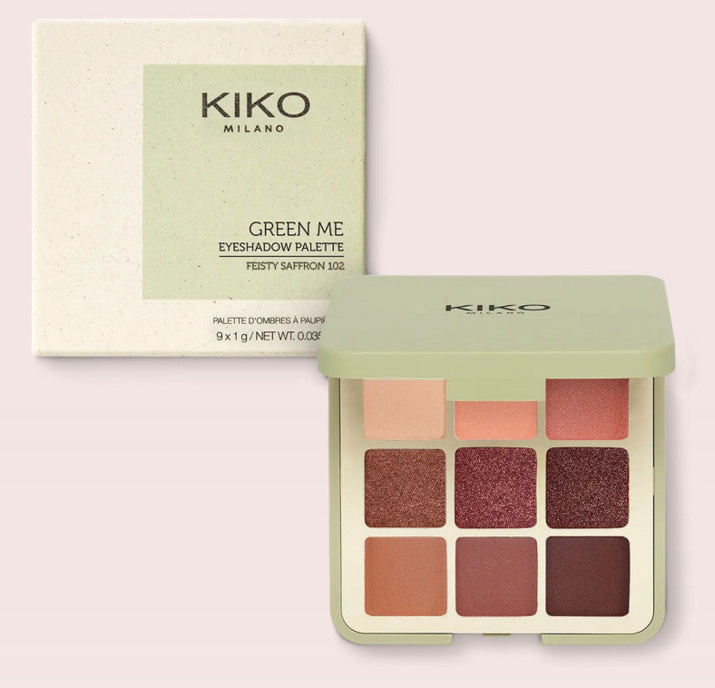Kiko Milano Green Me akių šešėlių paletė su 9 įvairių atspalvių akių šešėliais: matiniais, perlamutriniais ir metaliniais, atspalvis 102