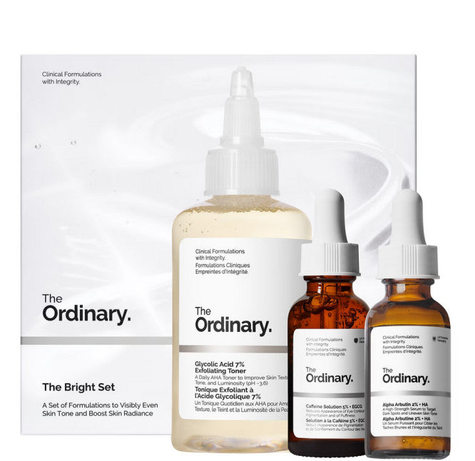 Odos priežiūros serumų rinkinys su trimis populiariausiais produktais "The Ordinary The Bright Set"