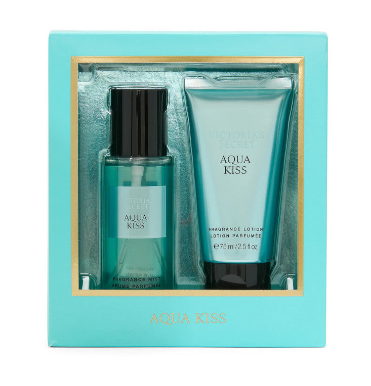 Victoria's Secret rinkinys: Aqua Kiss mini kūno dulksna ir parfumuotas kūno losjonas