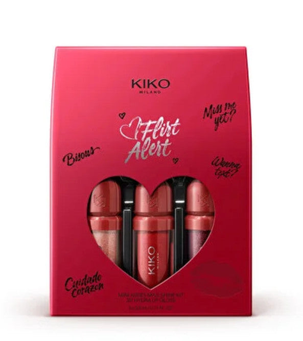 Kiko Milano "Flirt Alert" lūpų blizgių rinkinys: 3 lūpų blizgesiai gražioje dovanų dėžutėje