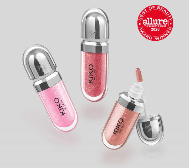 Kiko Milano mini lūpų blizgių rinkinys: 3 drėkinamieji lūpų blizgesiai su apimties suteikiančiu 3D efektu