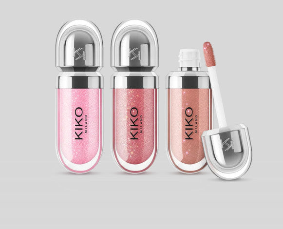 Kiko Milano mini lūpų blizgių rinkinys: 3 drėkinamieji lūpų blizgesiai su apimties suteikiančiu 3D efektu