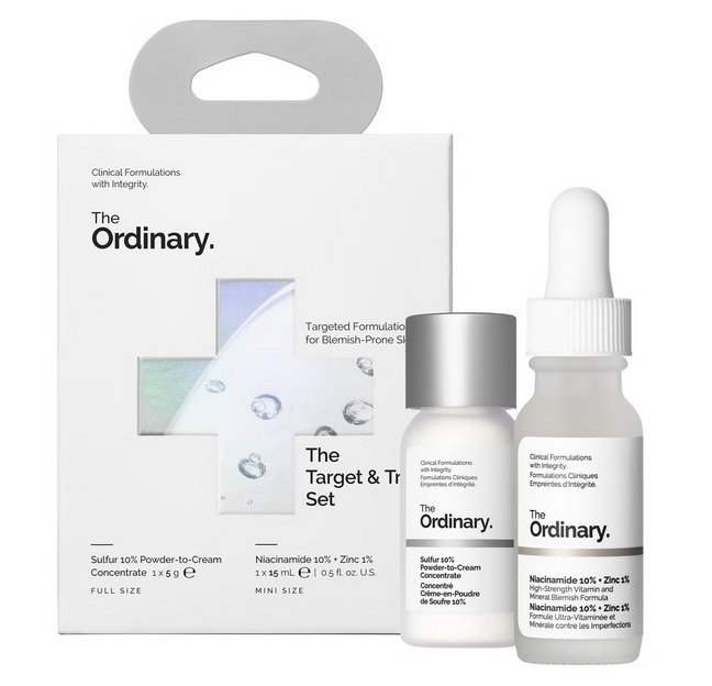 The Ordinary skaistinantis ir bėrimus panaikinantis rinkinys, 30 ml „The Target & Treat Set"